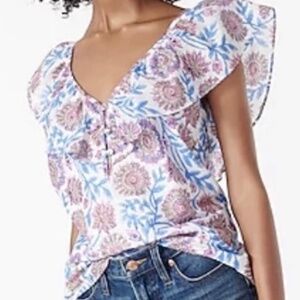 NWT - J. Crew ruffle V neck and cap sleeve floral top